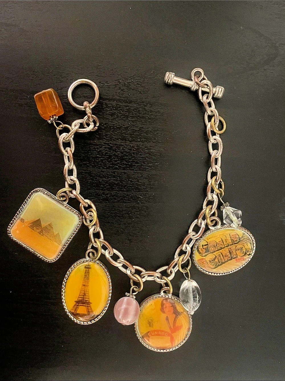 Vintage AAi Signed Silver World Travel Charm Bracelet - Landmarks & Destos